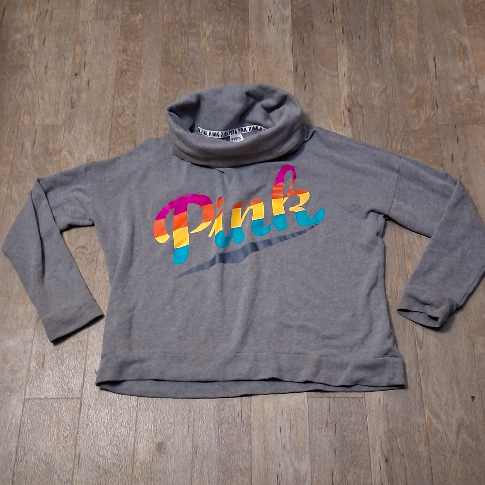 Victoria's Secret Pink Gray Sweatshirt with Multicolor Logo